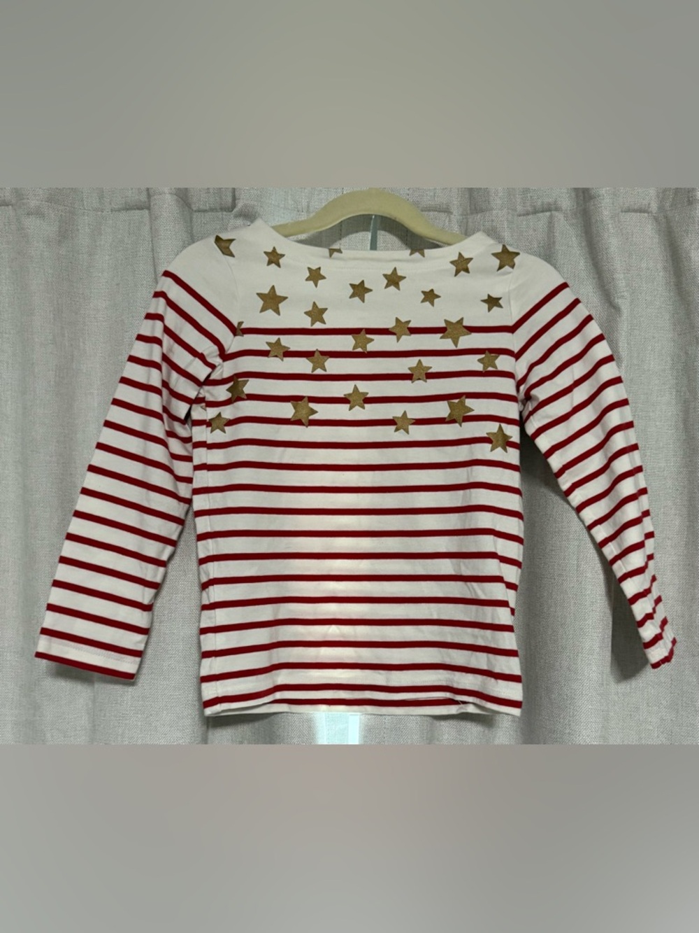Mini Boden Red & White Striped Long Sleeve Top with Gold Stars